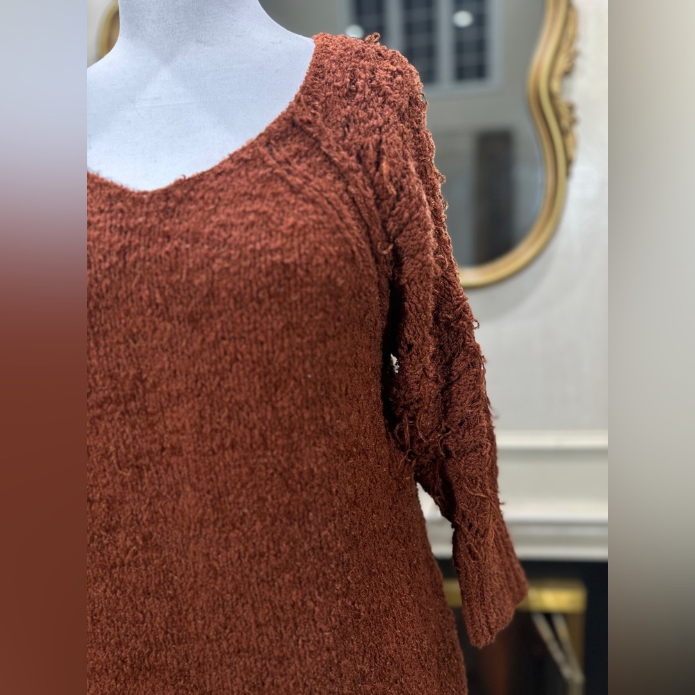 Pilcro Luna Pointelle Tunic Sweater Rust Brown Cottagecore Bohochic - Picture 3 of 11